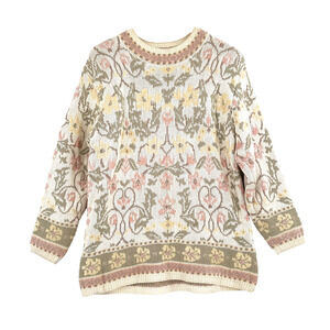VTG 90s Lands End Womens Floral Grandma Sweater Small Cottage Retro Nature